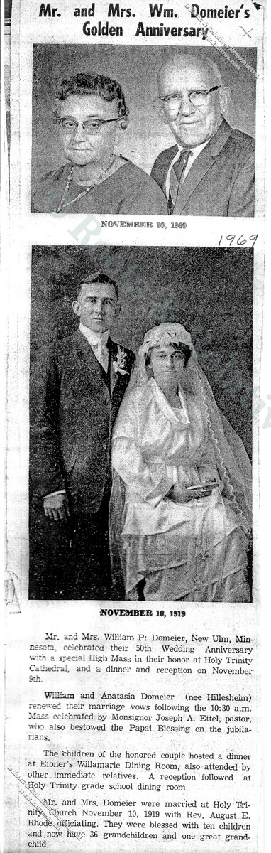 1969 50th Anniv--William & Anastasia (Hillesheim) Domeier
